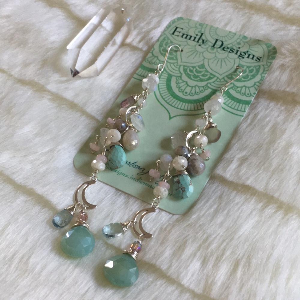 Turquoise crystal moon earrings